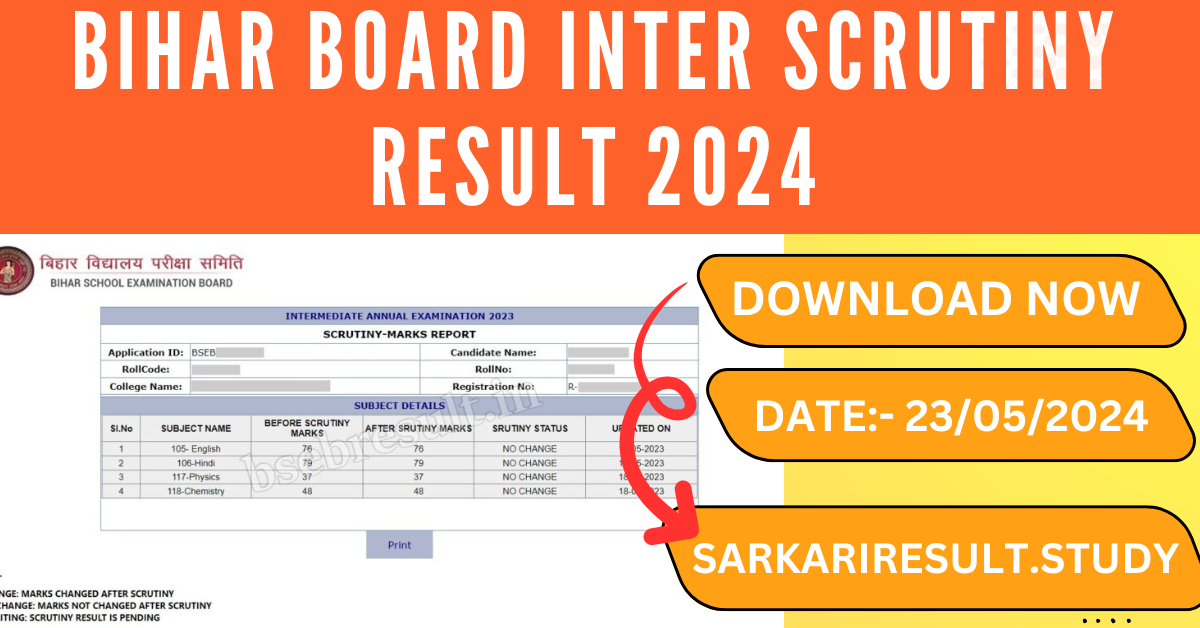 BSEB Intermediate Scrutiny Result 2024