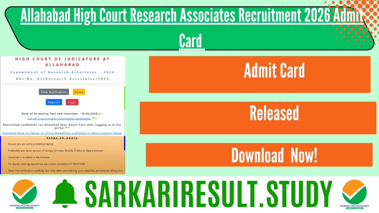 Allahabad High Court Research Associates Recruitment 2026 Admit Card 