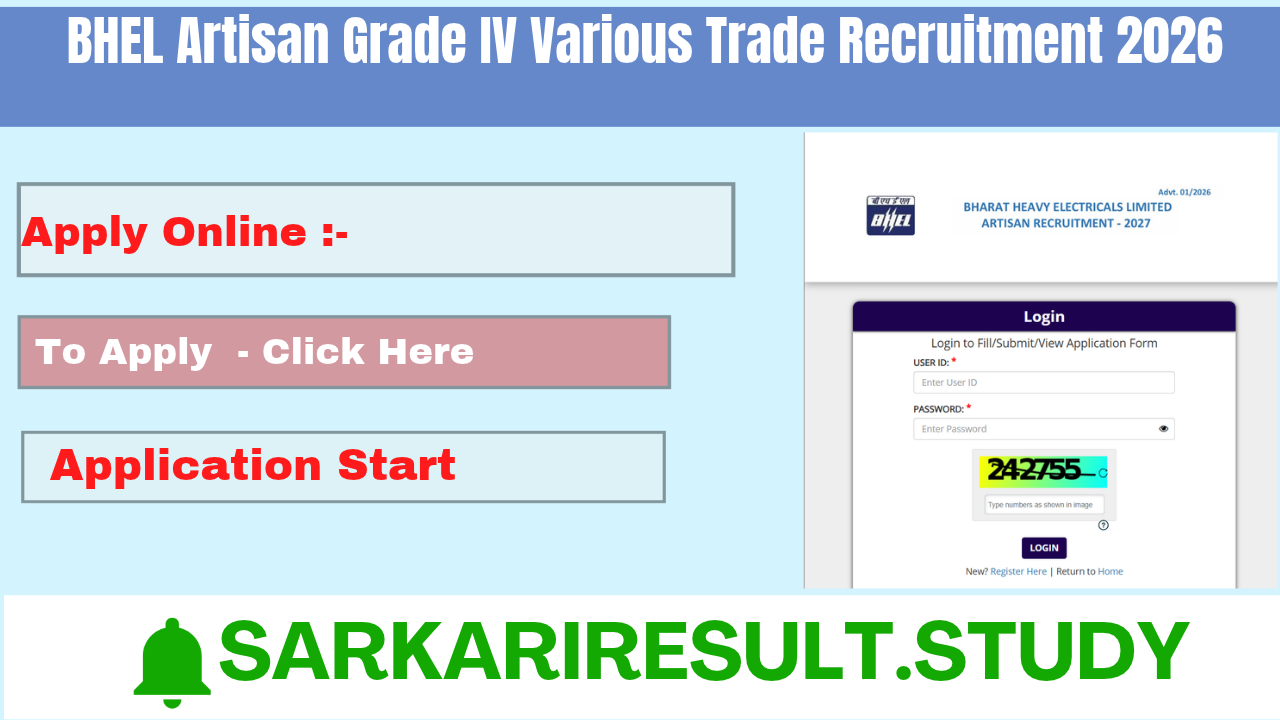 BHEL Artisan Grade IV Various Trade Recruitment 2026