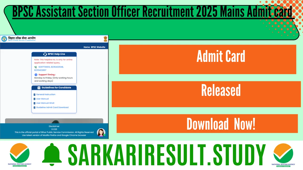 BPSC ASO Recruitment 2025 Mains Admit card 