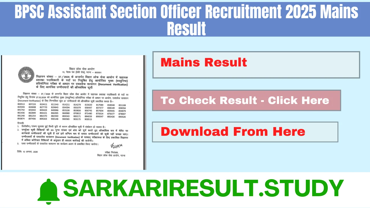 BPSC ASO Recruitment 2025 Mains Result