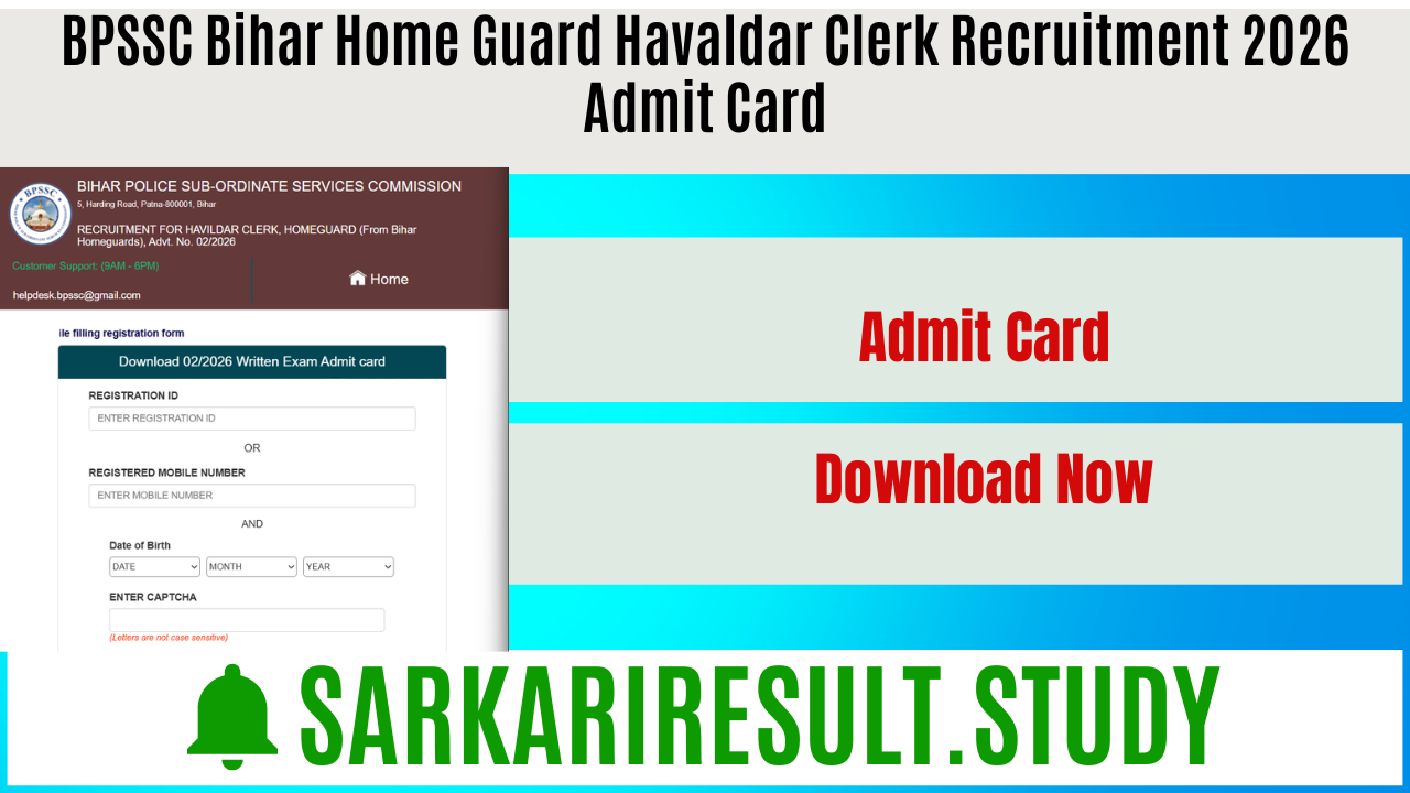 BPSSC Bihar Home Guard Havaldar Clerk Recruitment 2026 Admit Card