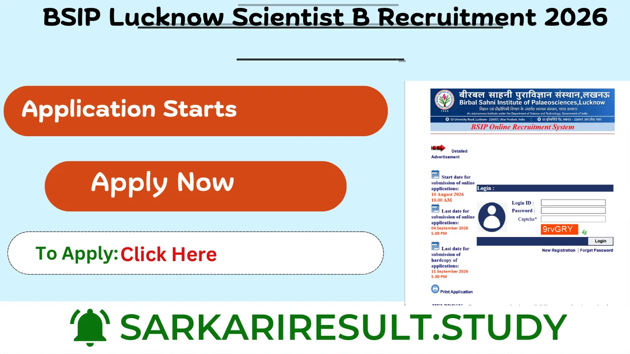 BSIP Lucknow Scientist B Recruitment 2026