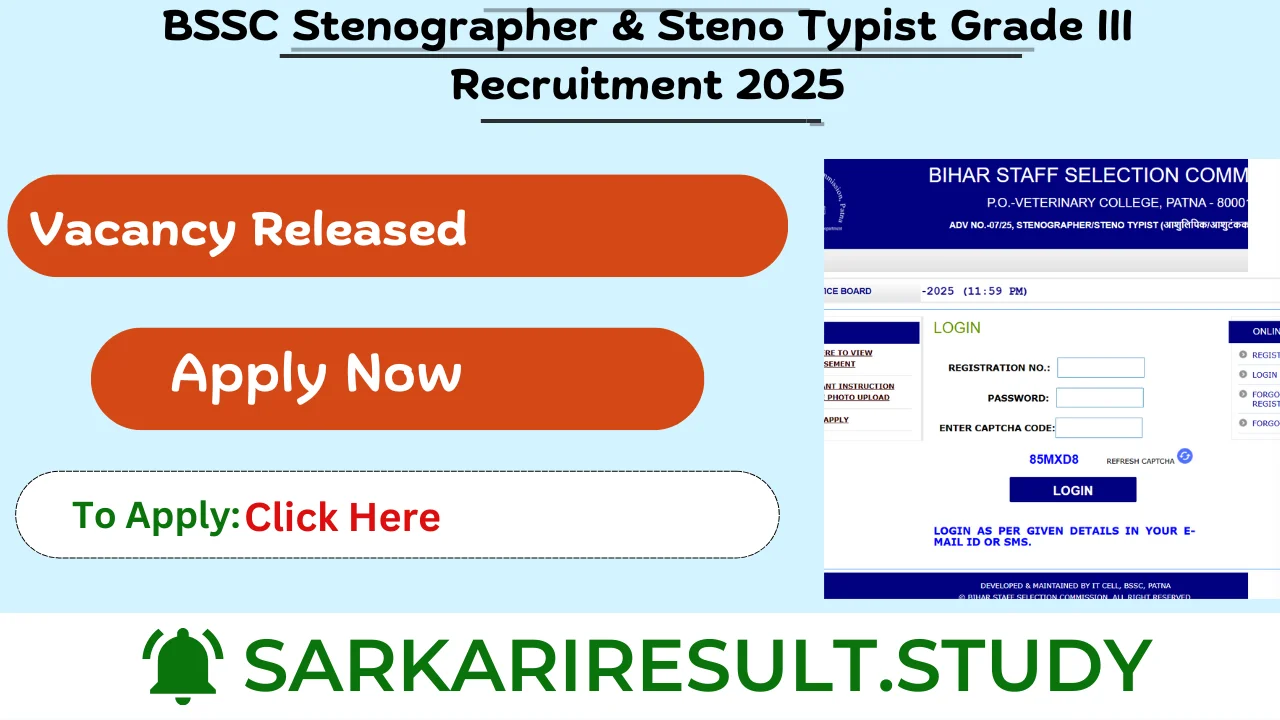 BSSC Stenographer & Steno Typist Grade III Recruitment 2025