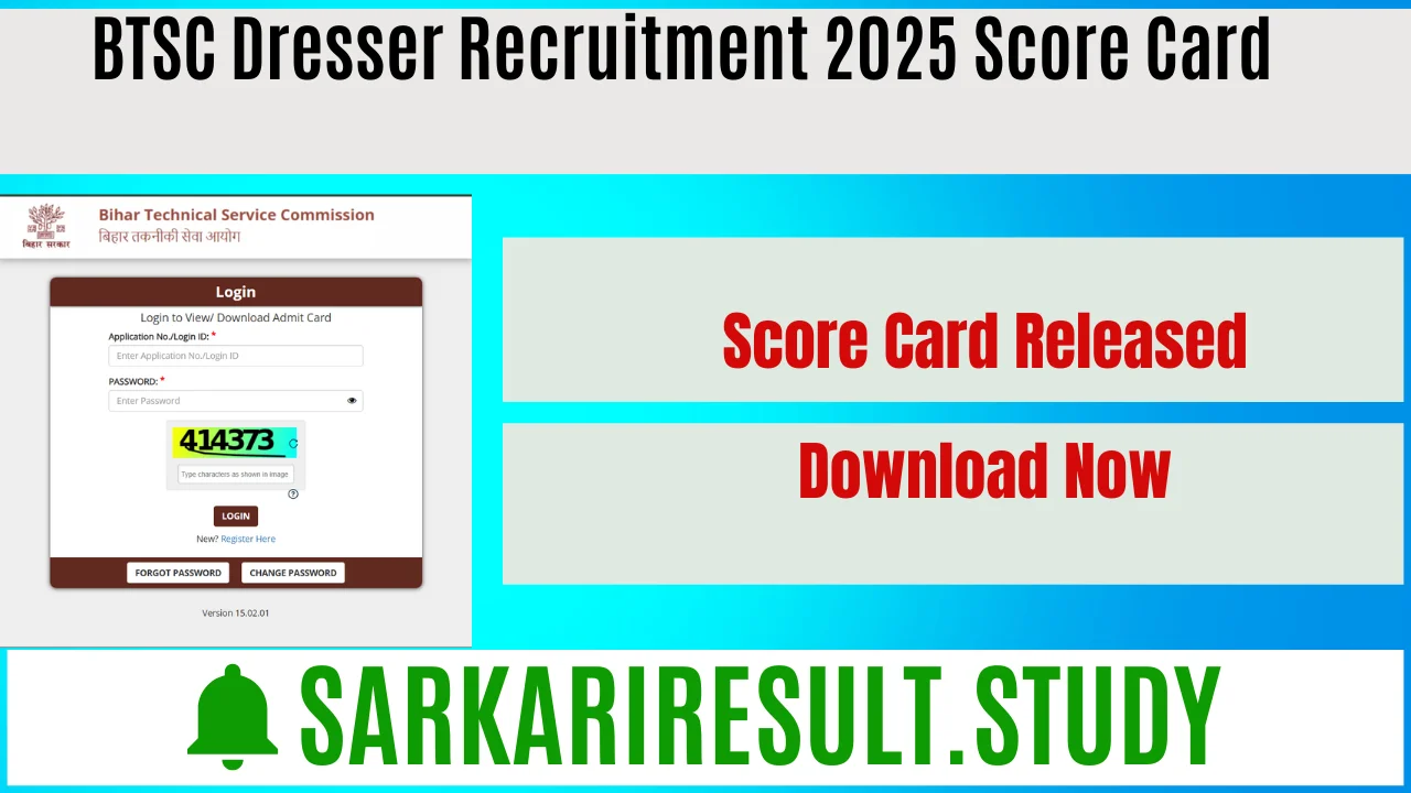 BTSC Dresser Recruitment 2025 Score Card 