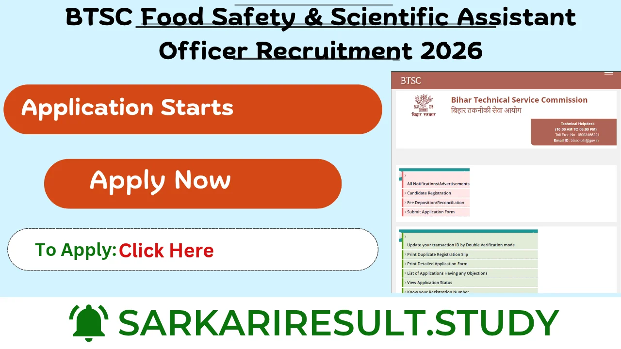 BTSC FSO & Scientific Assistant Officer Recruitment 2026