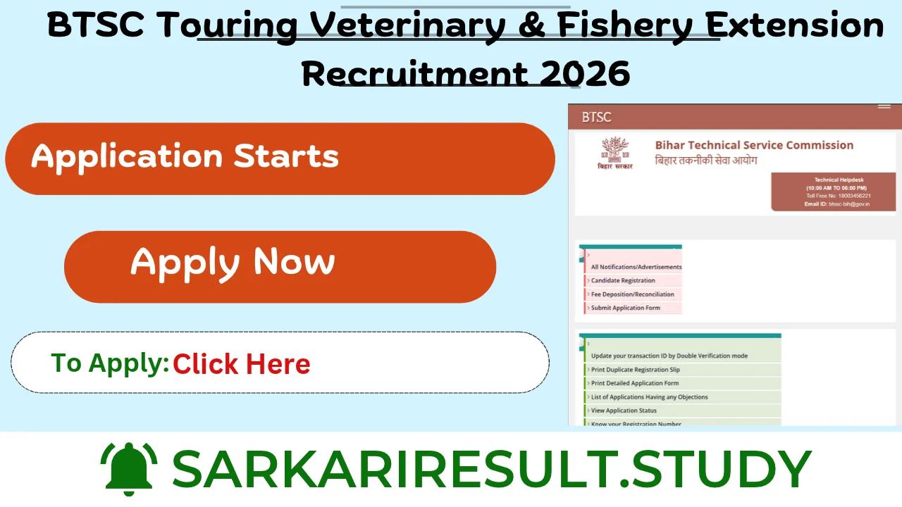 BTSC Touring Veterinary & Fishery Extension Recruitment 2026