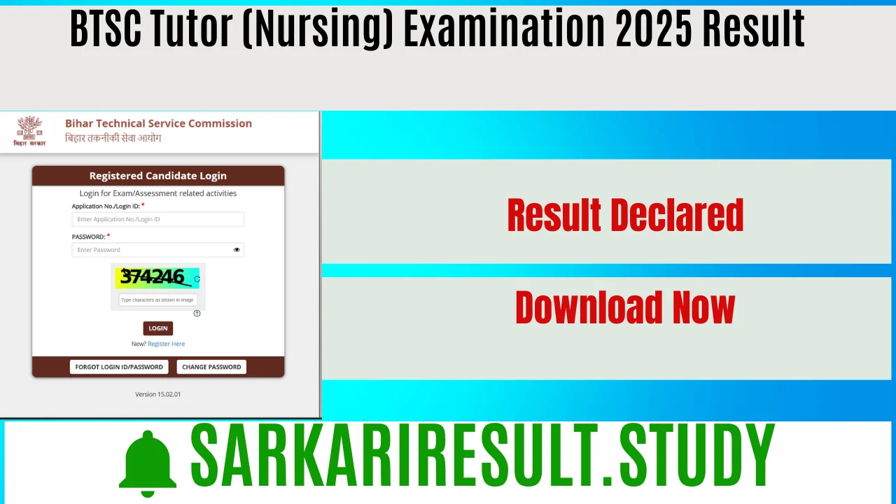 BTSC Tutor (Nursing) Examination 2025 Result