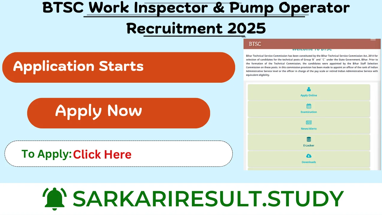 BTSC Work Inspector & Pump Operator Recruitment 2025