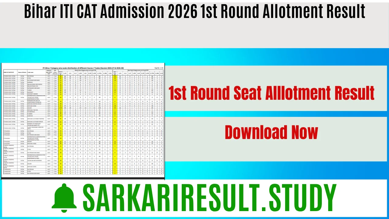 Bihar ITI CAT Admission 2026 1st Round Allotment Result 