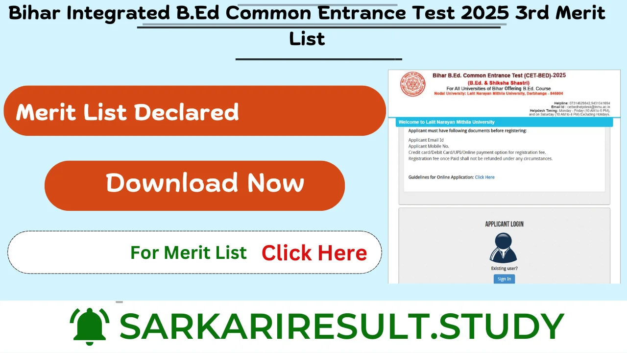 Bihar Integrated B.Ed Common Entrance Test 2025 3rd Merit List