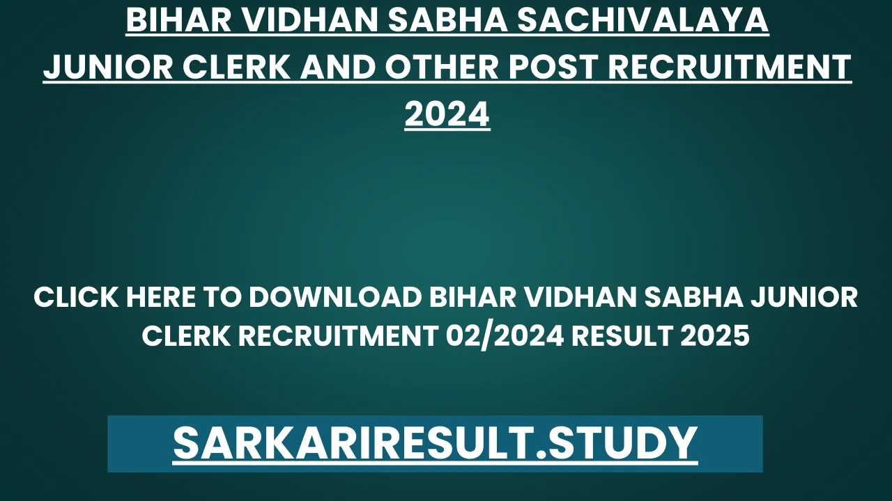 Bihar Vidhan Sabha Junior Clerk Recruitment 02/2024 Result 2025