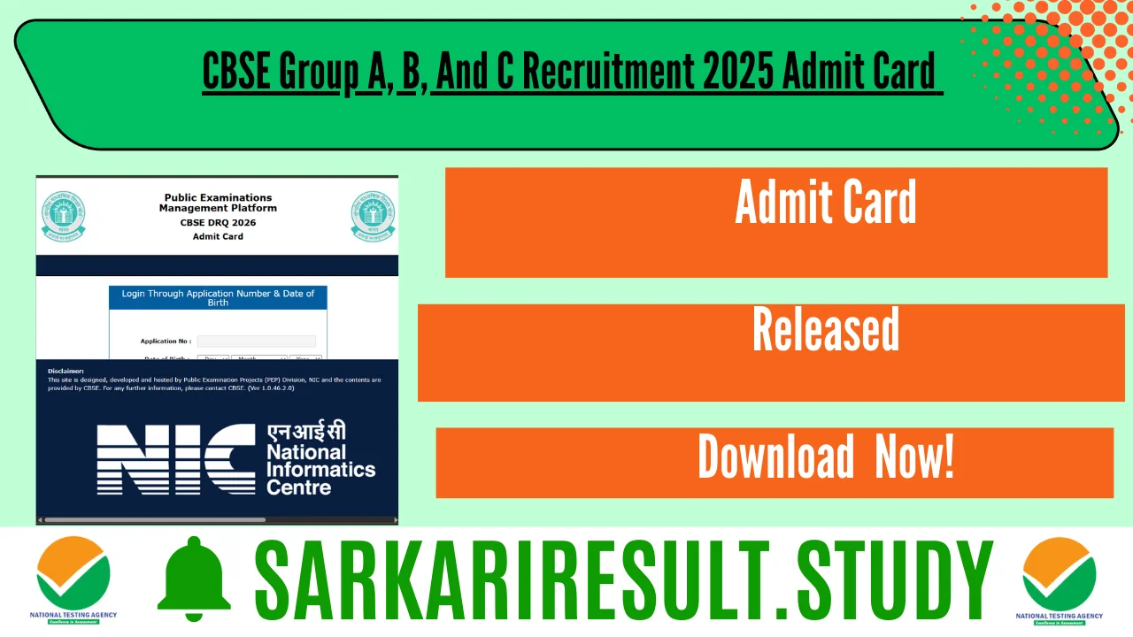 CBSE Group A, B, And C Recruitment 2025 Admit Card 