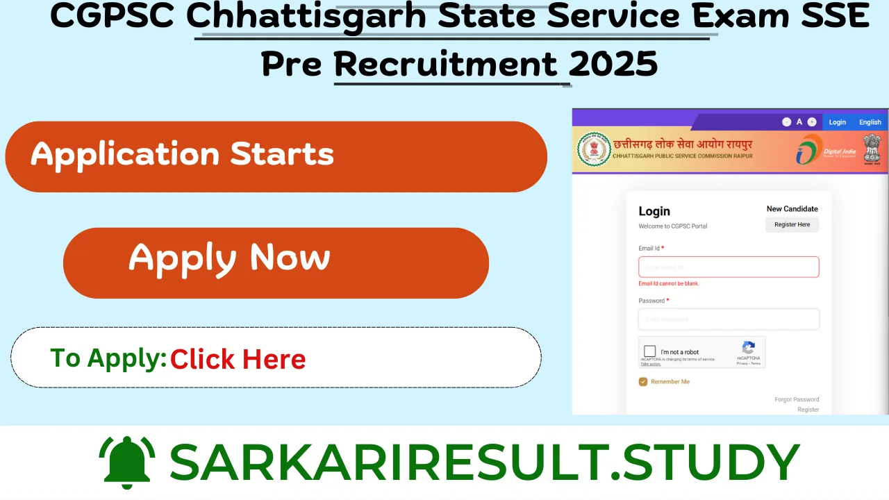 CGPSC Chhattisgarh State Service Exam SSE Pre Recruitment 2025