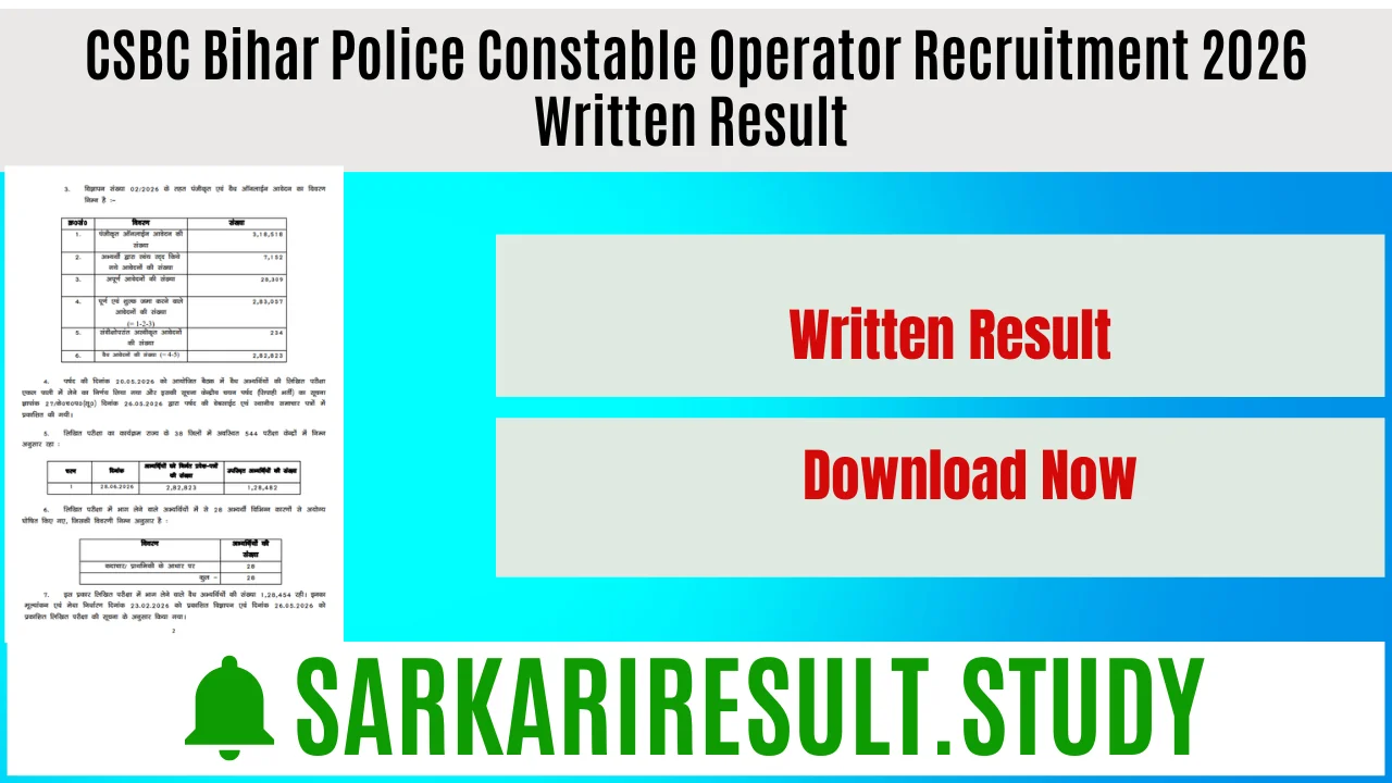 CSBC Bihar Police Constable Operator Recruitment 2026 Written Result 