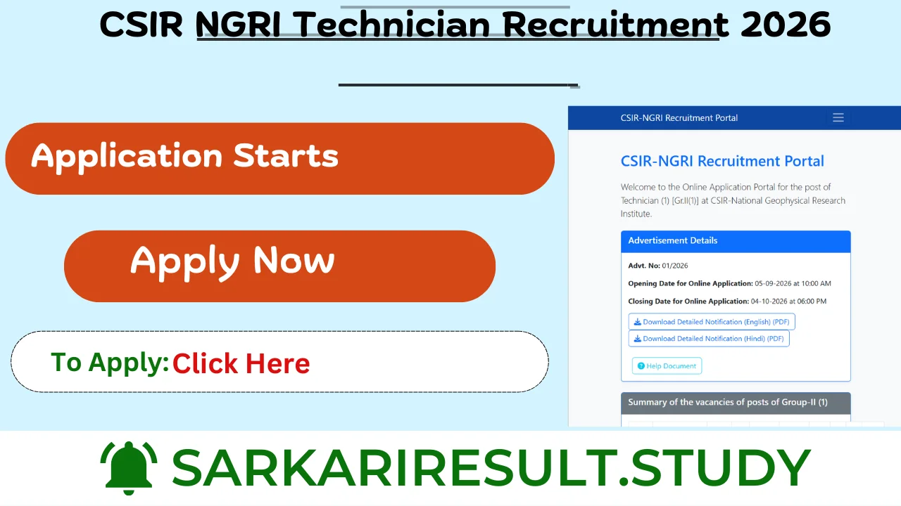 CSIR NGRI Technician Recruitment 2026