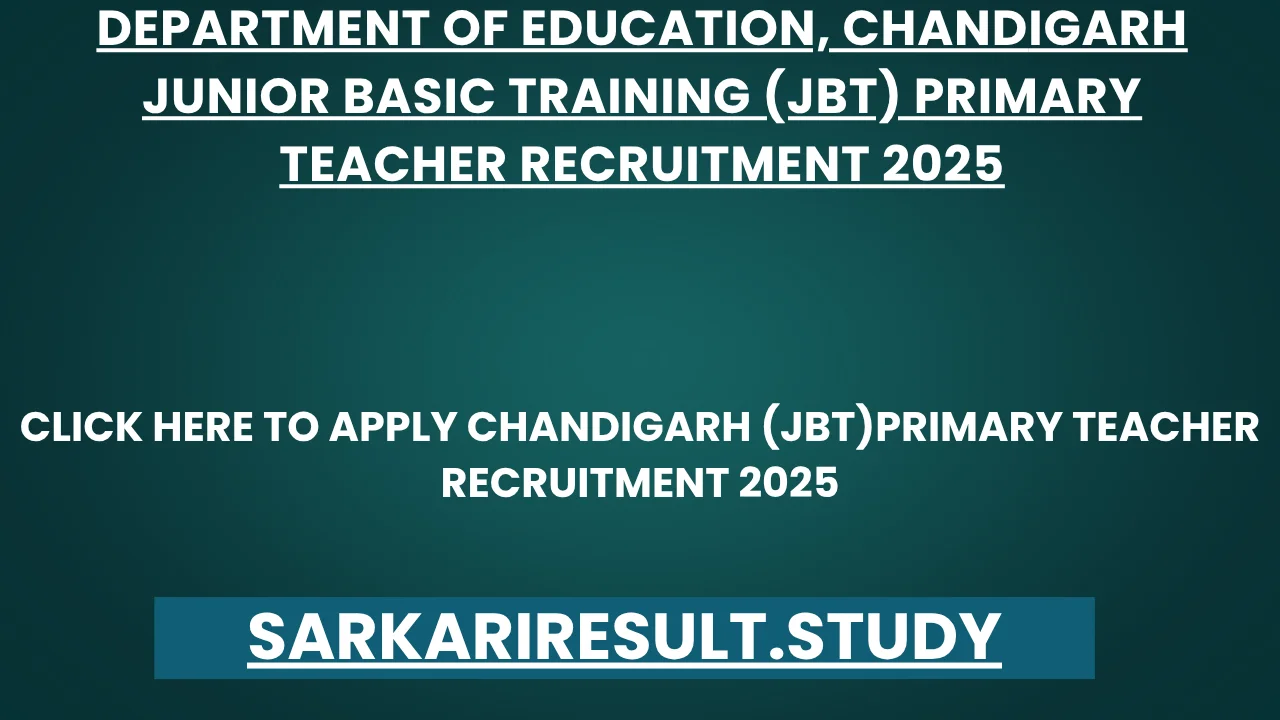  Chandigarh (JBT)Primary Teacher Recruitment 2025