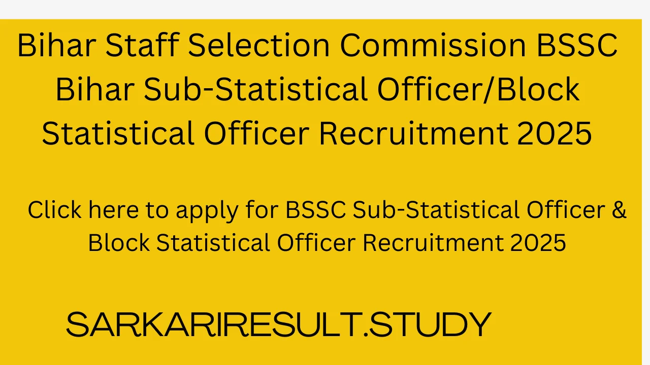 BSSC Sub-Statistical Officer & Block Statistical Officer Recruitment 2025