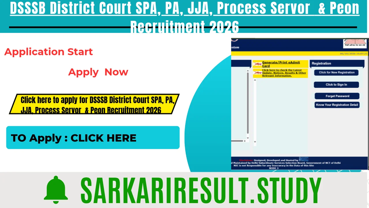 DSSSB District Court SPA, PA, JJA, Process Servor  & Peon Recruitment 2026