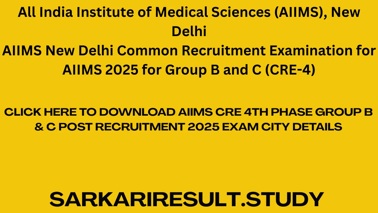 AIIMS CRE 4th Phase Group B & C Post Recruitment 2025 Exam City Details