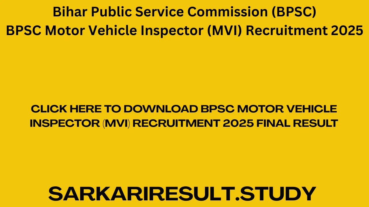 BPSC Motor Vehicle Inspector (MVI) Recruitment 2025 Final Result