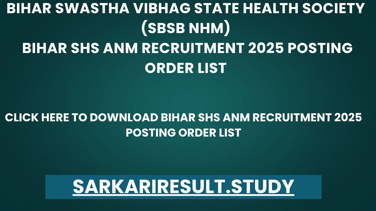 Bihar SHS ANM Recruitment 2025 Posting Order List