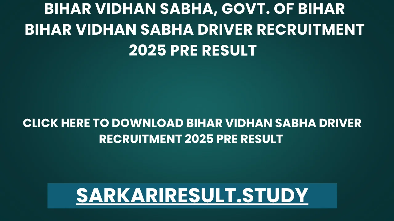 Bihar Vidhan Sabha Driver Recruitment 2025 Pre Result 