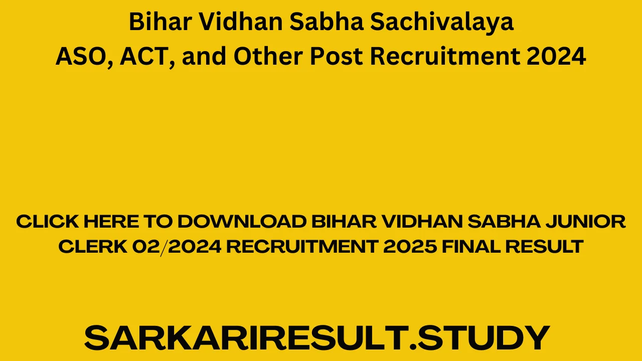 Bihar Vidhan Sabha Junior Clerk 02/2024 Recruitment 2025 final Result
