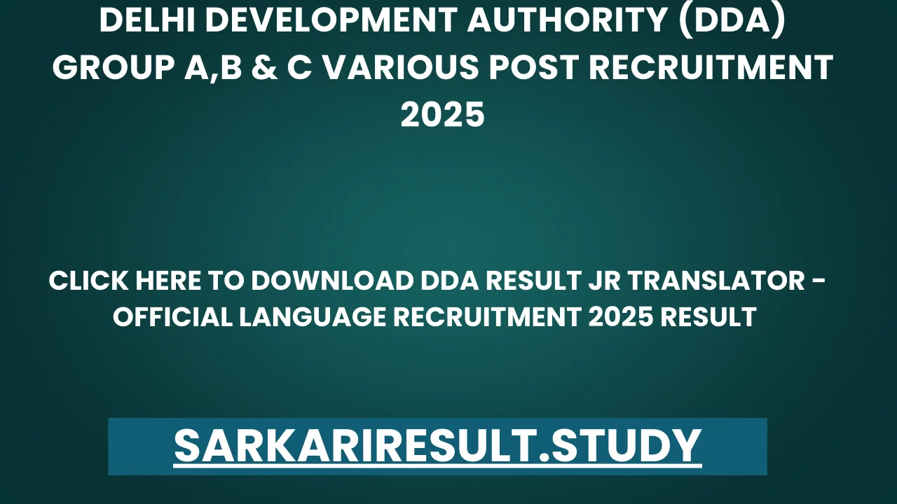 DDA Result Jr Translator -Official Language Recruitment 2025 Result 
