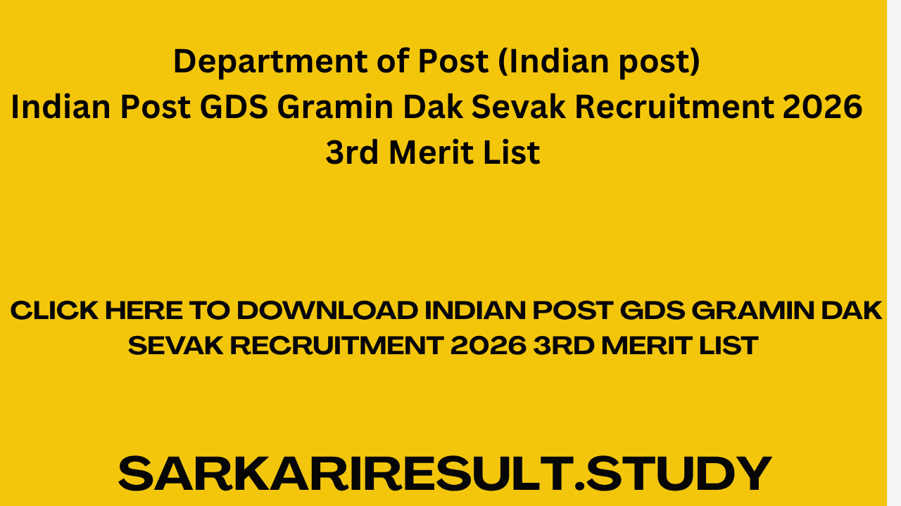 Indian Post GDS Gramin Dak Sevak Recruitment 2026 3rd Merit List 