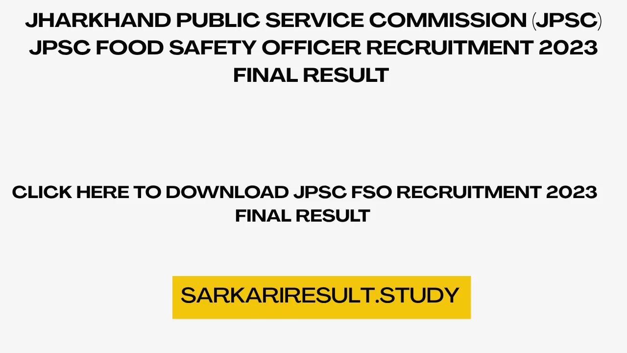 JPSC FSO Recruitment 2023 Final Result 