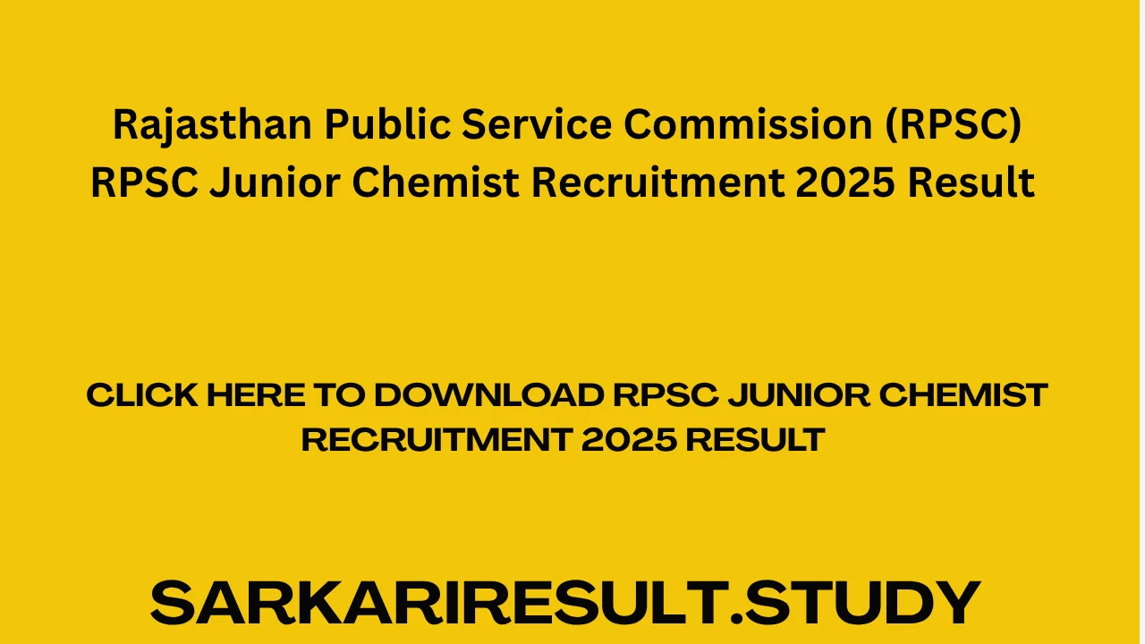RPSC Junior Chemist Recruitment 2025 Result 