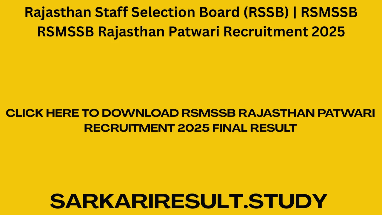 RSMSSB Rajasthan Patwari Recruitment 2025 Final Result
