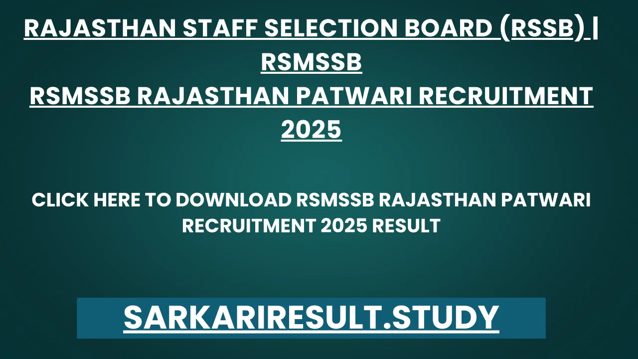 RSMSSB Rajasthan Patwari Recruitment 2025 Result