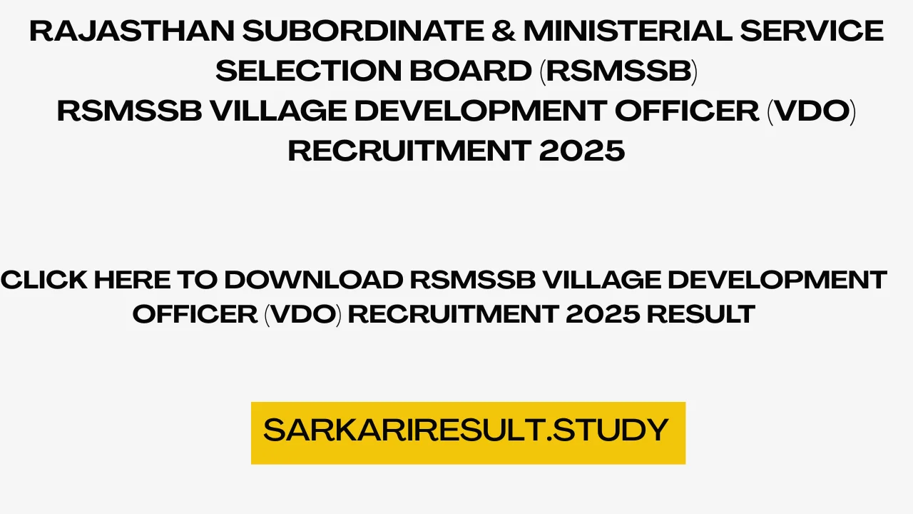 RSMSSB Village Development Officer (VDO) Recruitment 2025 Result