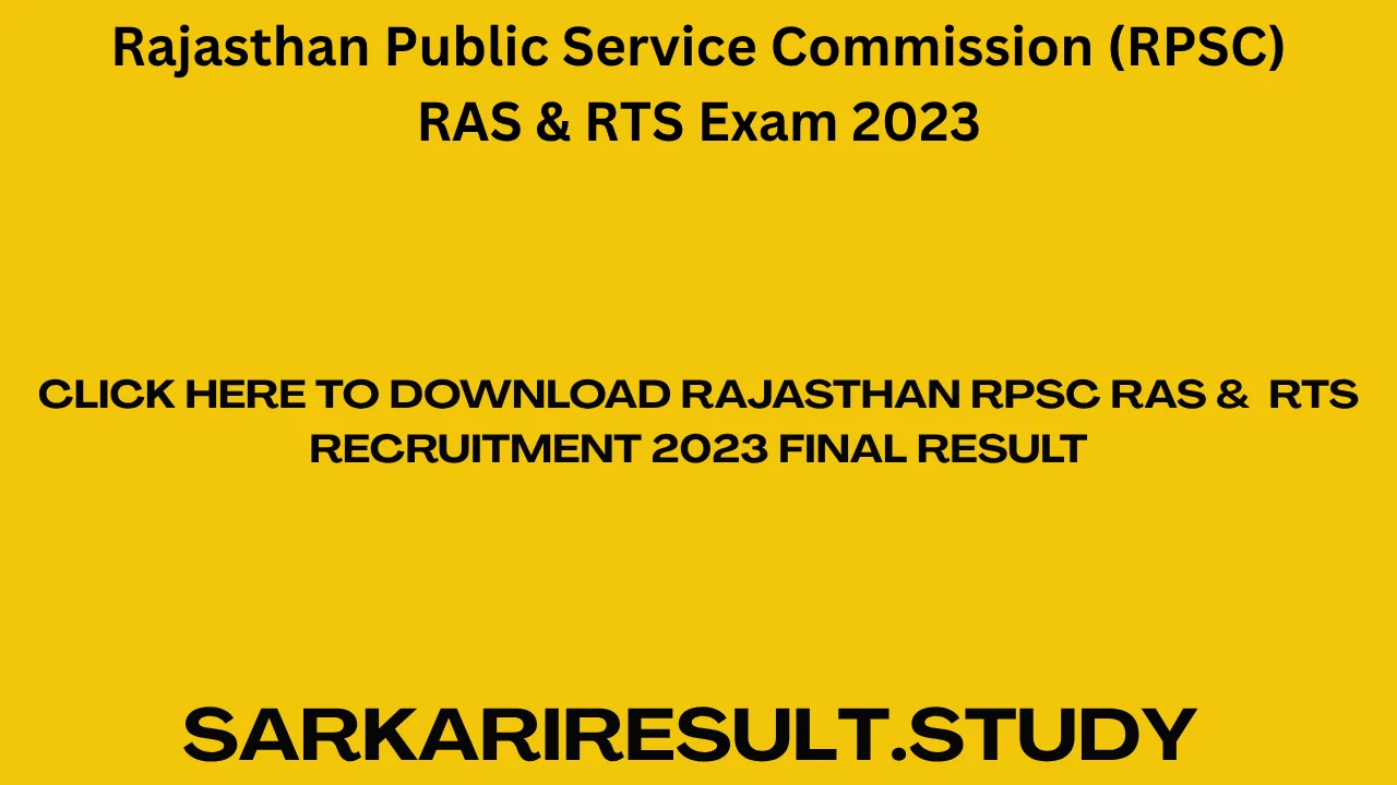 Rajasthan RPSC RAS &  RTS Recruitment 2023 Final Result