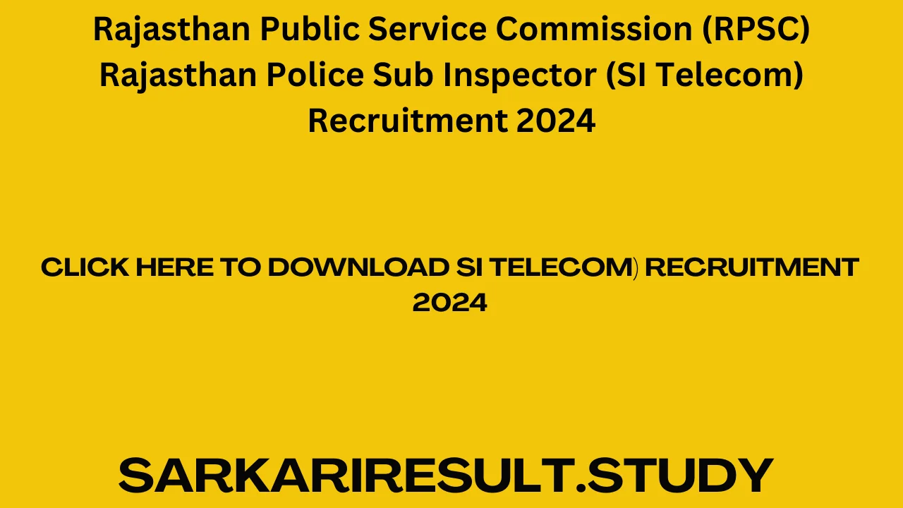 RPSC SI Telecom Recruitment 2024 Result 