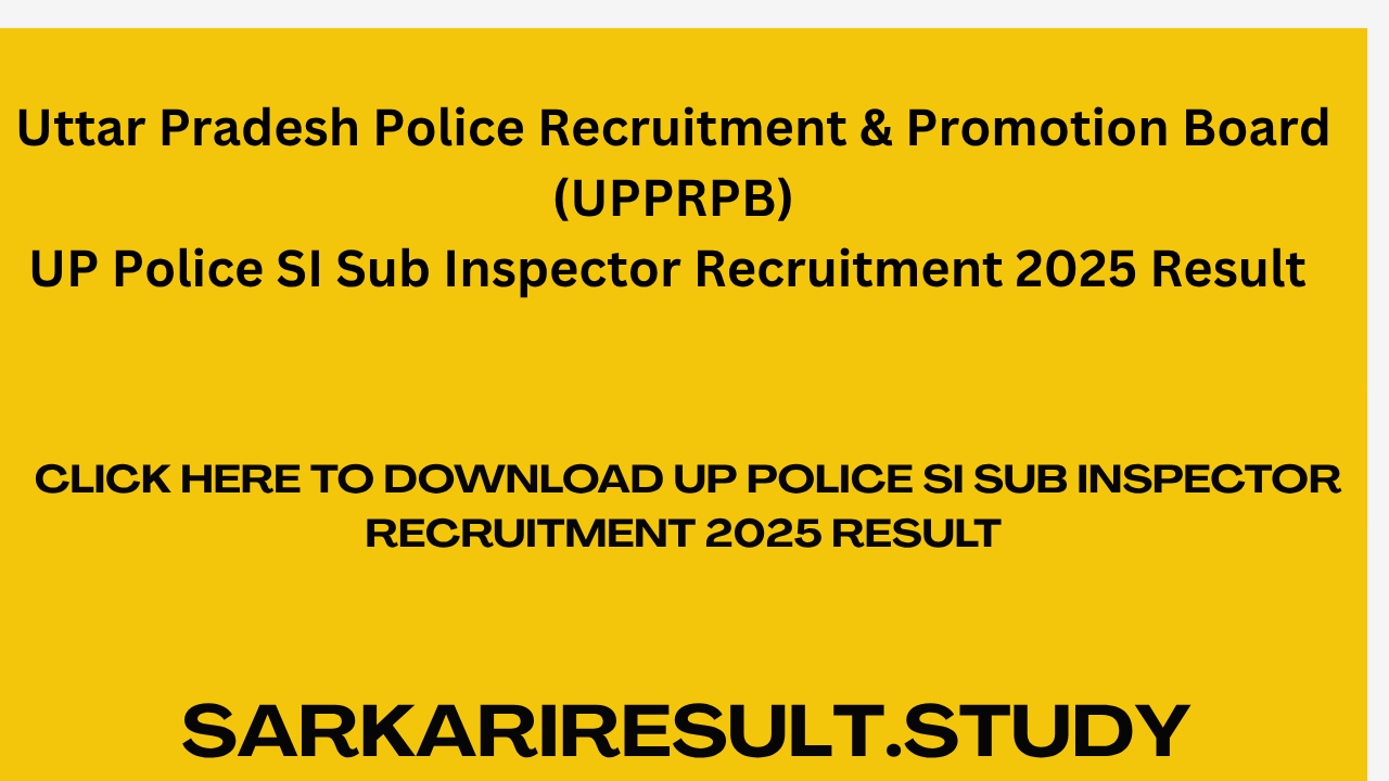 UP Police SI Sub Inspector Recruitment 2025 Result 