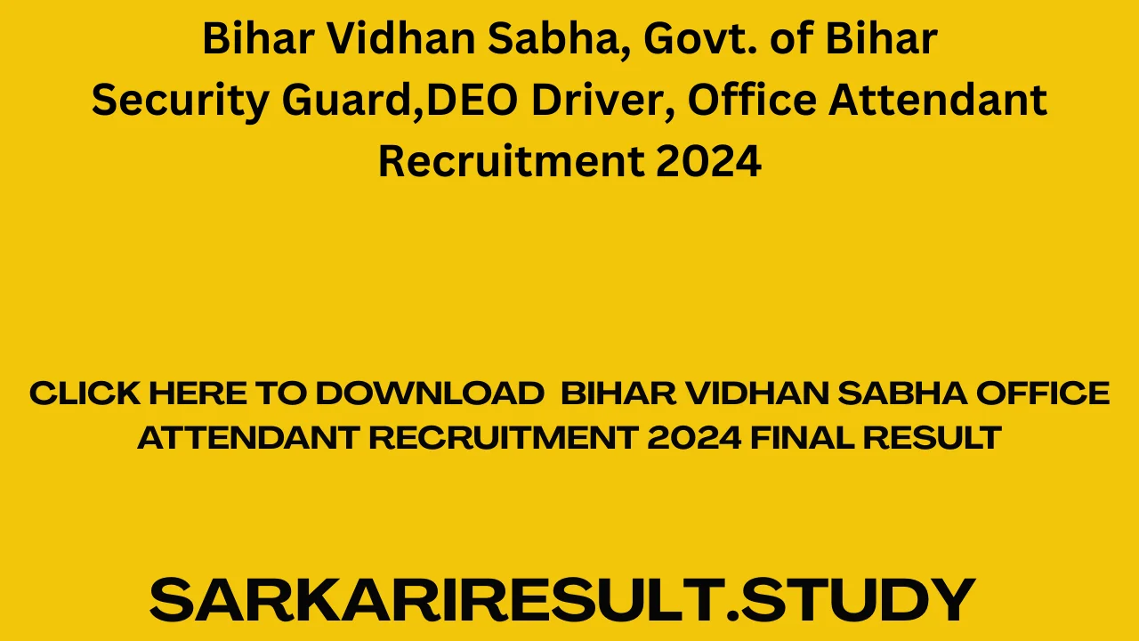  Bihar Vidhan Sabha Office Attendant Recruitment 2024 Final Result