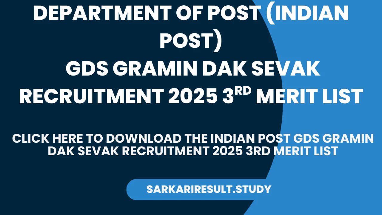 Indian Post GDS Gramin Dak Sevak Recruitment 2025 3rd Merit List