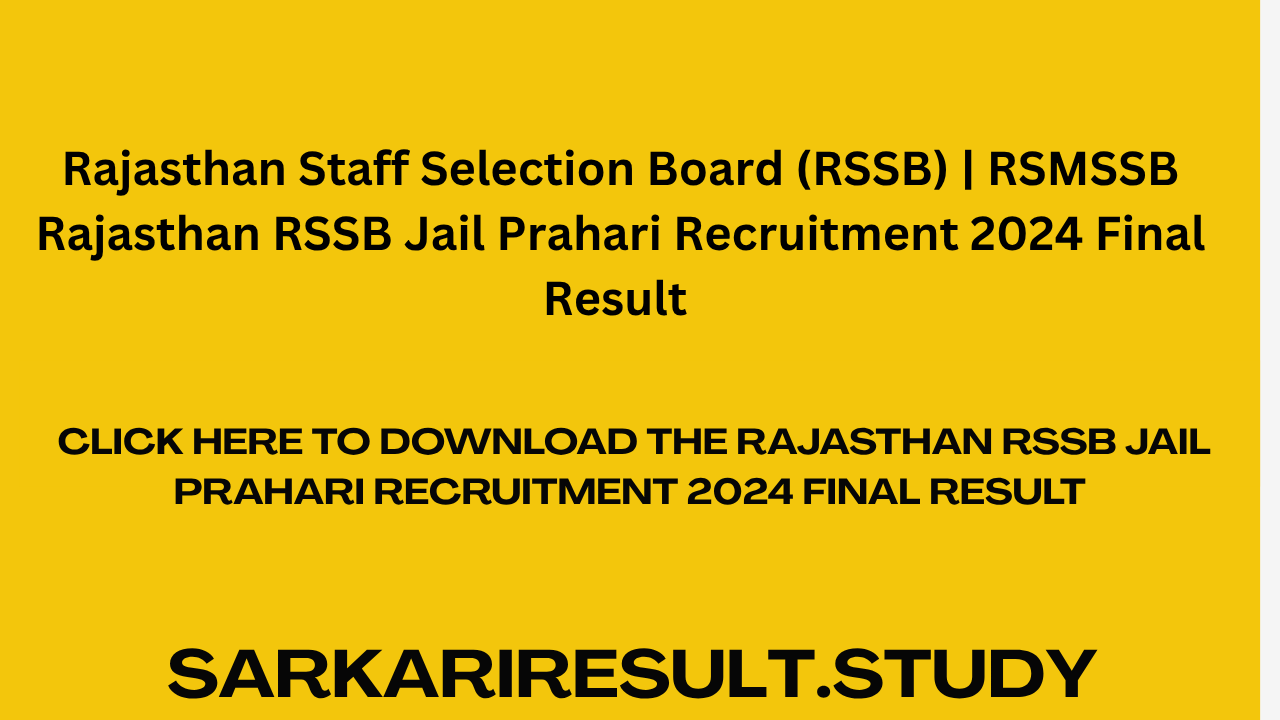  Rajasthan RSSB Jail Prahari Recruitment 2024 Final Result 