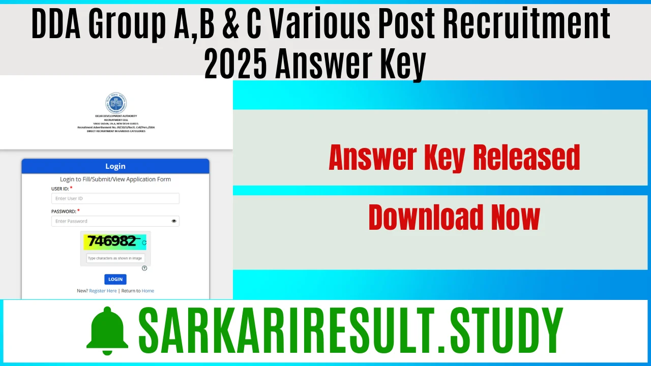 DDA Group A,B & C Various Post Recruitment 2025 Answer Key 