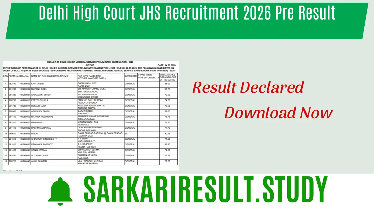 Delhi High Court JHS Recruitment 2026 Pre Result