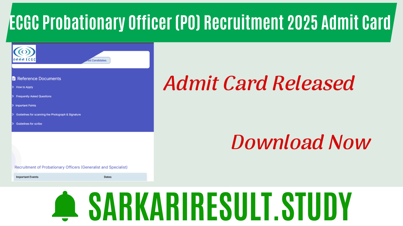 ECGC Probationary Officer (PO) Recruitment 2025 Admit Card 