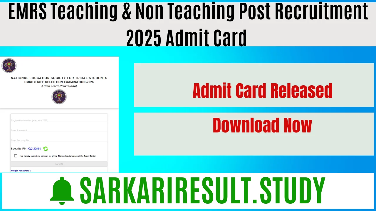 EMRS Teaching & Non Teaching Post Recruitment 2025 Admit Card 