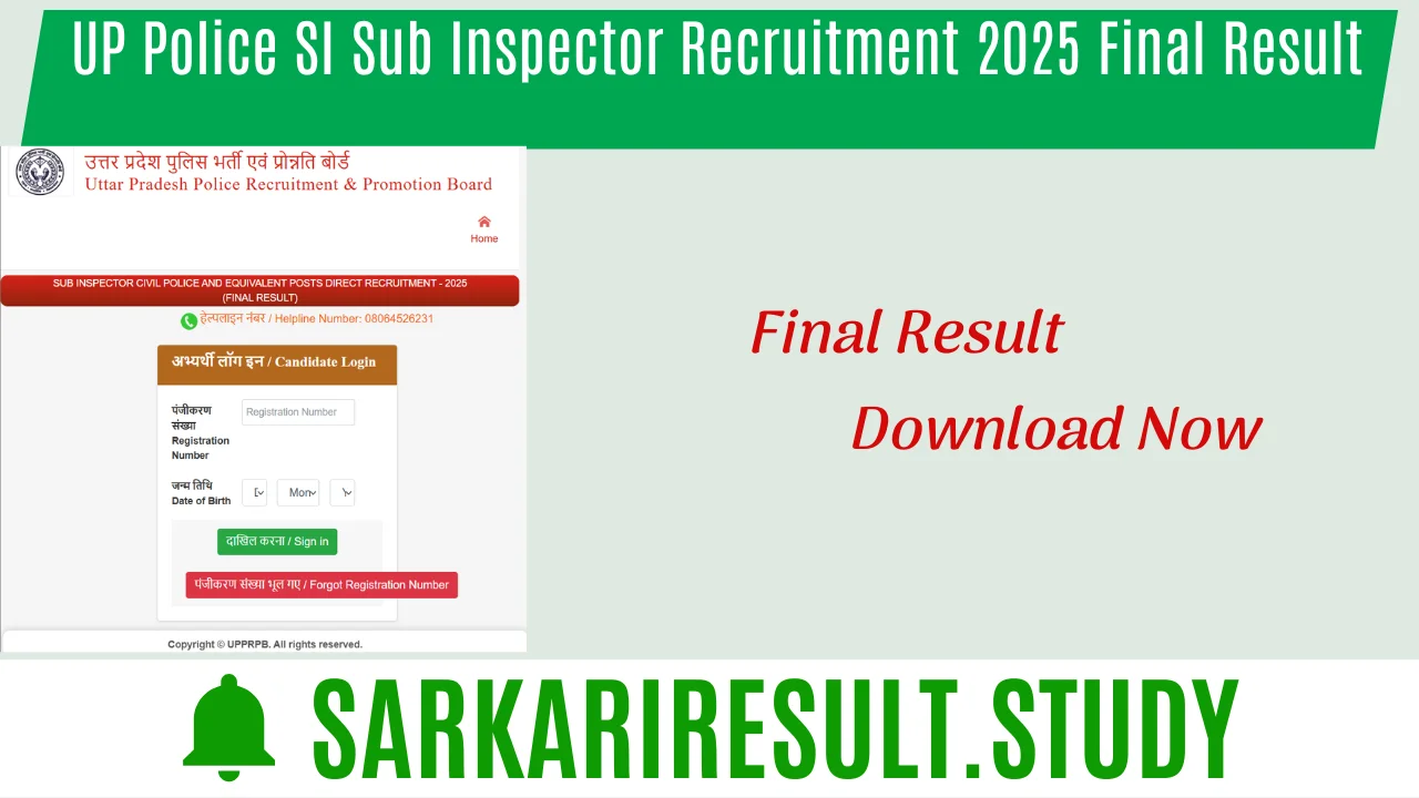 UP Police SI Sub Inspector Recruitment 2025 Final Result