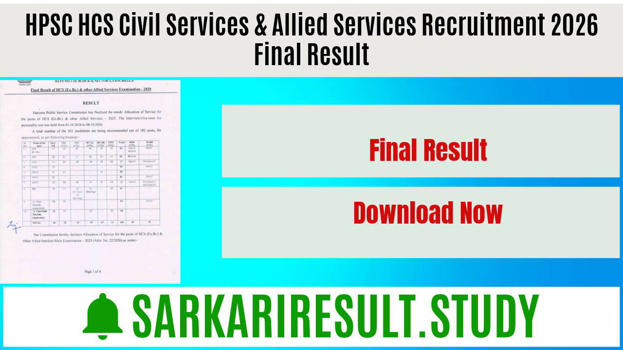 HPSC HCS Civil Services & Allied Services Recruitment 2026 Final Result