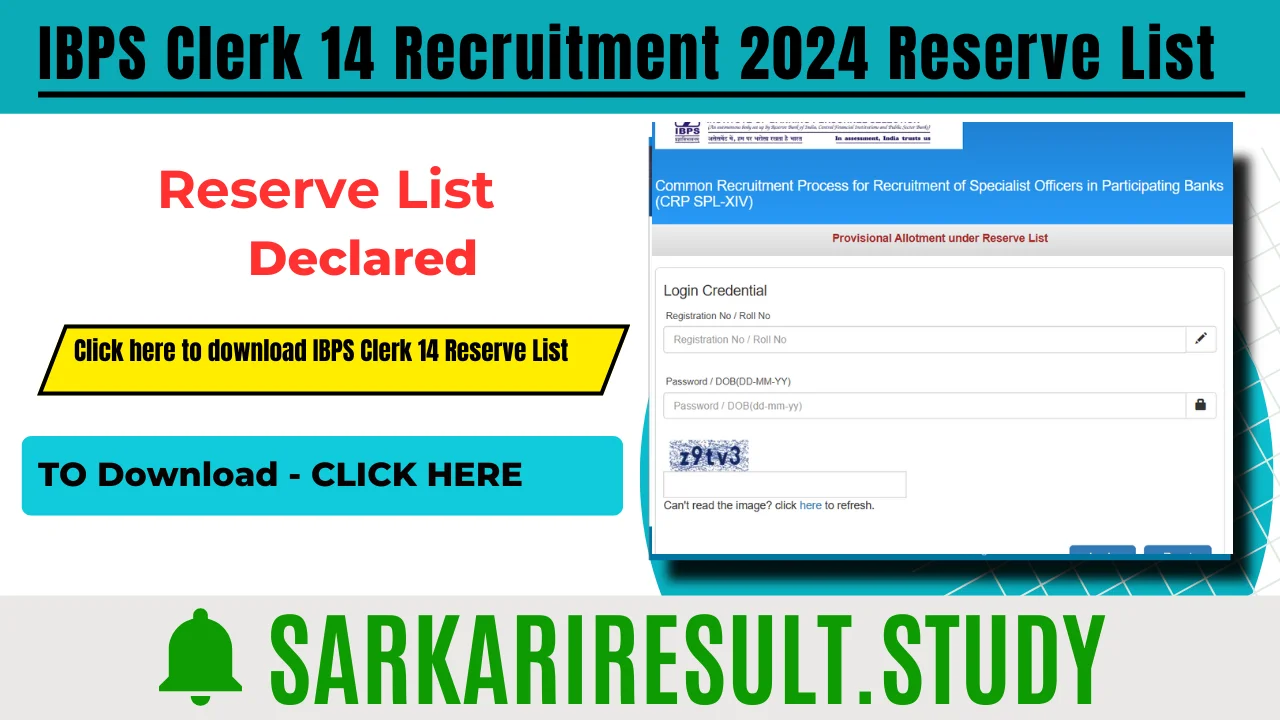 IBPS Clerk XIV Recruitment 2024 Reserve List 