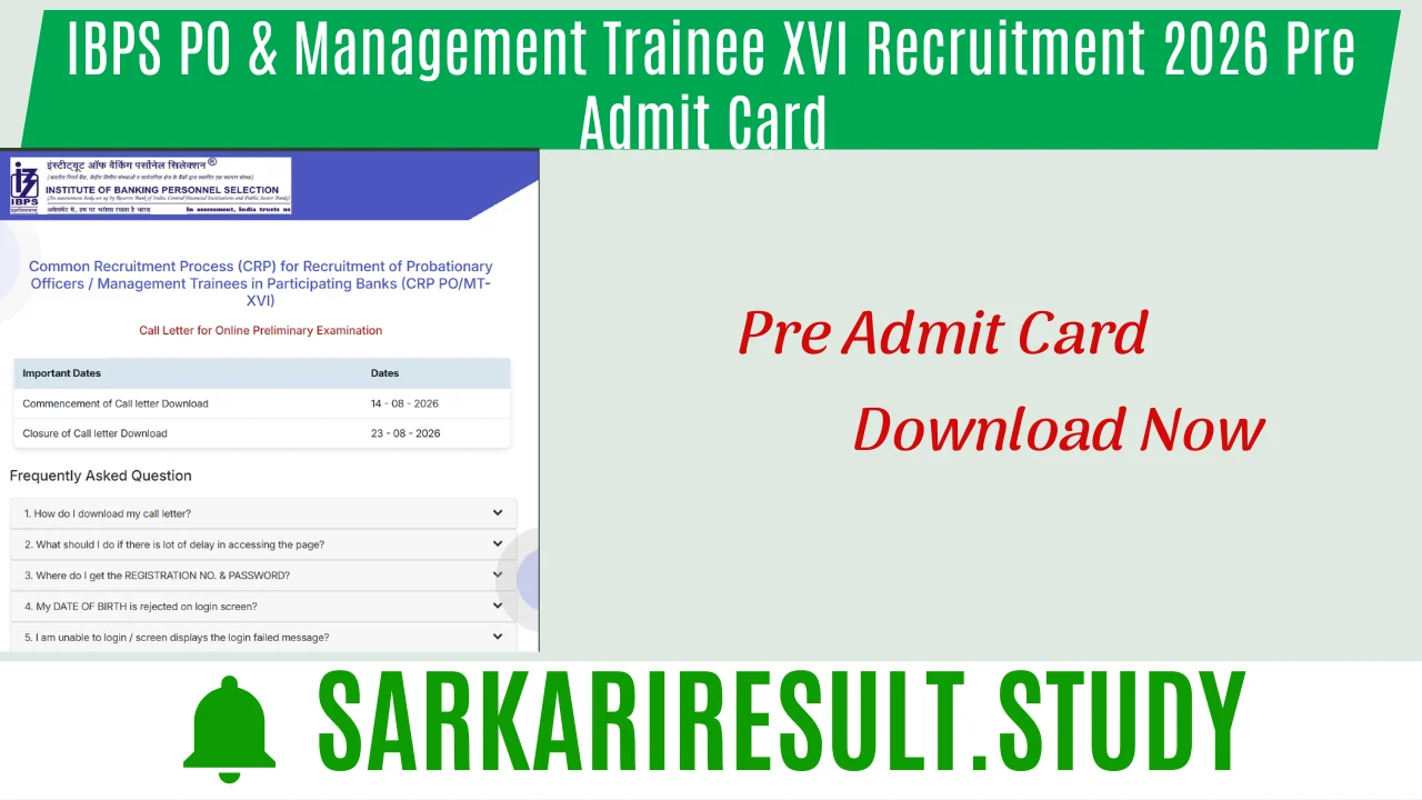 IBPS PO & Management Trainee XVI Recruitment 2026 Pre Admit Card 