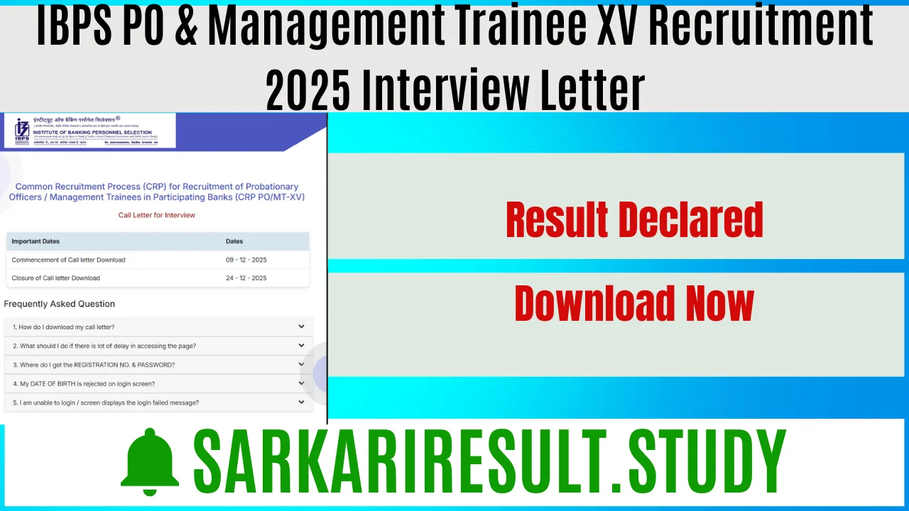 IBPS PO & Management Trainee XV Recruitment 2025 Interview Letter